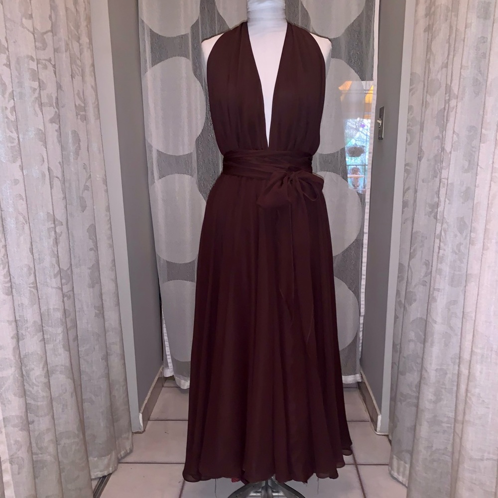 Chocolate Brown Chiffon Halter Dress